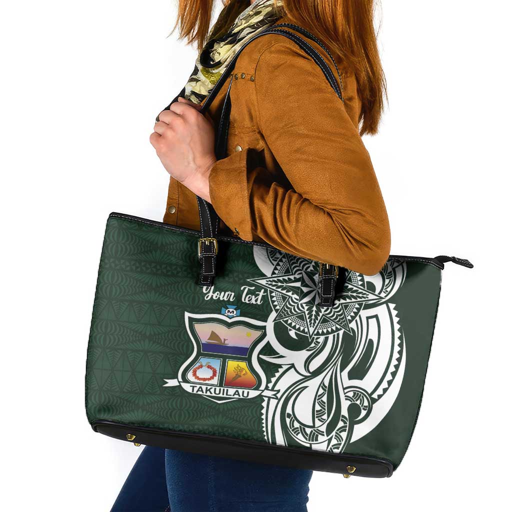 Personalised Tonga Takuilau College Leather Tote Bag Est 1975 Tongan Ngatu Pattern - Polynesian Pride