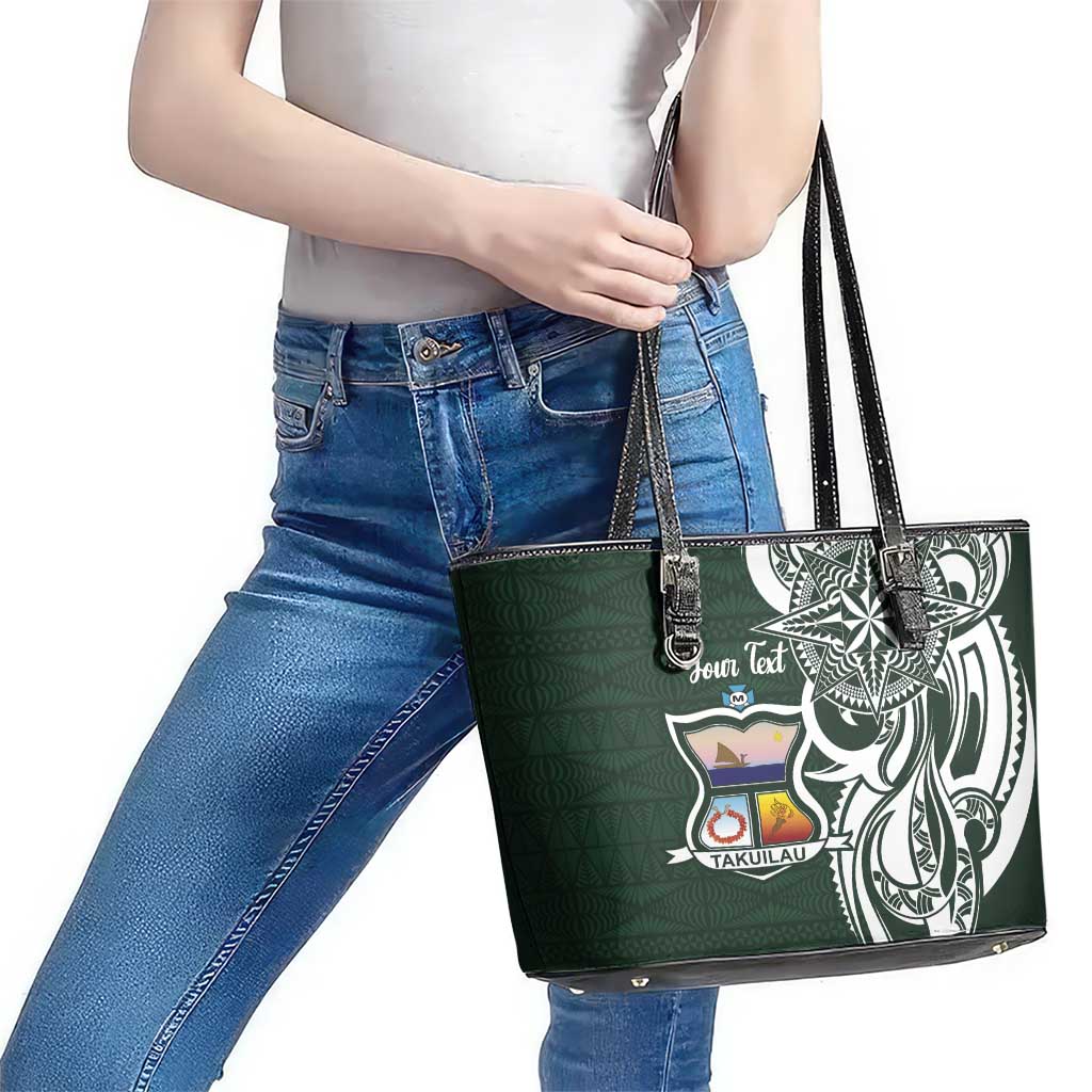 Personalised Tonga Takuilau College Leather Tote Bag Est 1975 Tongan Ngatu Pattern - Polynesian Pride
