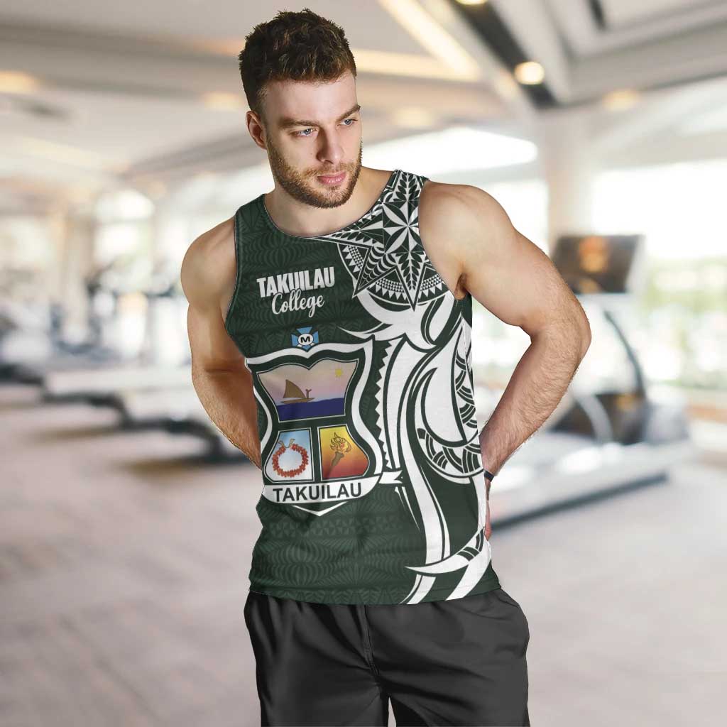 Personalised Tonga Takuilau College Men Tank Top Est 1975 Tongan Ngatu Pattern LT14 Green - Polynesian Pride