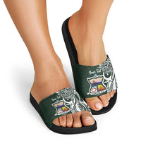 Personalised Tonga Takuilau College Slide Sandals Est 1975 Tongan Ngatu Pattern - Polynesian Pride
