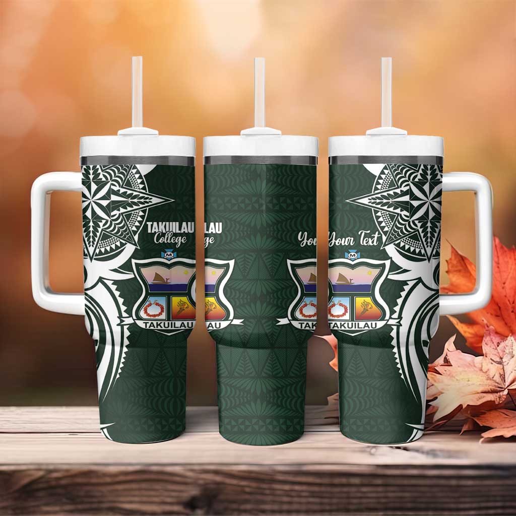 Personalised Tonga Takuilau College Tumbler With Handle Est 1975 Tongan Ngatu Pattern - Polynesian Pride