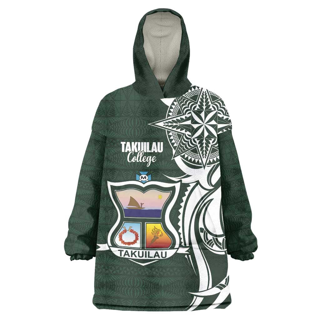 Personalised Tonga Takuilau College Wearable Blanket Hoodie Est 1975 Tongan Ngatu Pattern LT14 One Size Green - Polynesian Pride