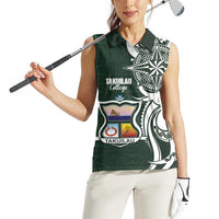 Personalised Tonga Takuilau College Women Sleeveless Polo Shirt Est 1975 Tongan Ngatu Pattern - Polynesian Pride
