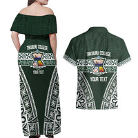 Personalised Tonga Takuilau College Couples Matching Off Shoulder Maxi Dress and Hawaiian Shirt 50th Anniversary Ngatu Kupesi LT14 - Polynesian Pride