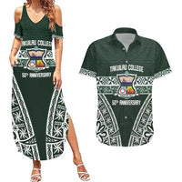 Personalised Tonga Takuilau College Couples Matching Summer Maxi Dress and Hawaiian Shirt 50th Anniversary Ngatu Kupesi LT14 Green - Polynesian Pride