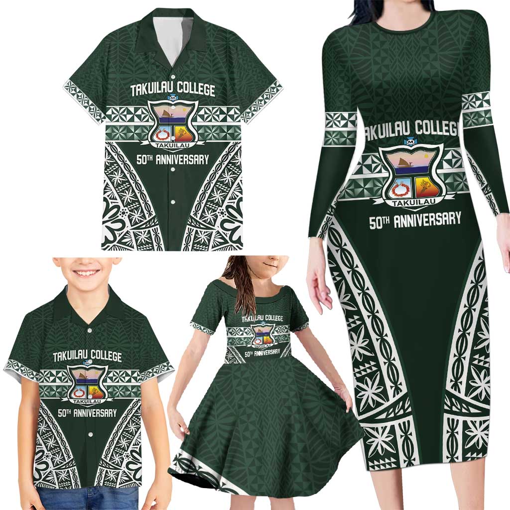 Personalised Tonga Takuilau College Family Matching Long Sleeve Bodycon Dress and Hawaiian Shirt 50th Anniversary Ngatu Kupesi LT14 - Polynesian Pride