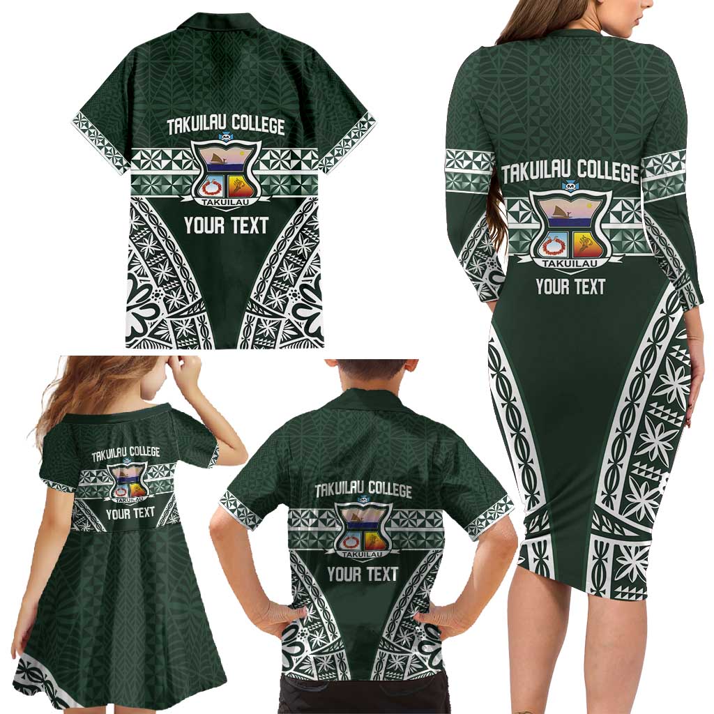 Personalised Tonga Takuilau College Family Matching Long Sleeve Bodycon Dress and Hawaiian Shirt 50th Anniversary Ngatu Kupesi LT14 - Polynesian Pride