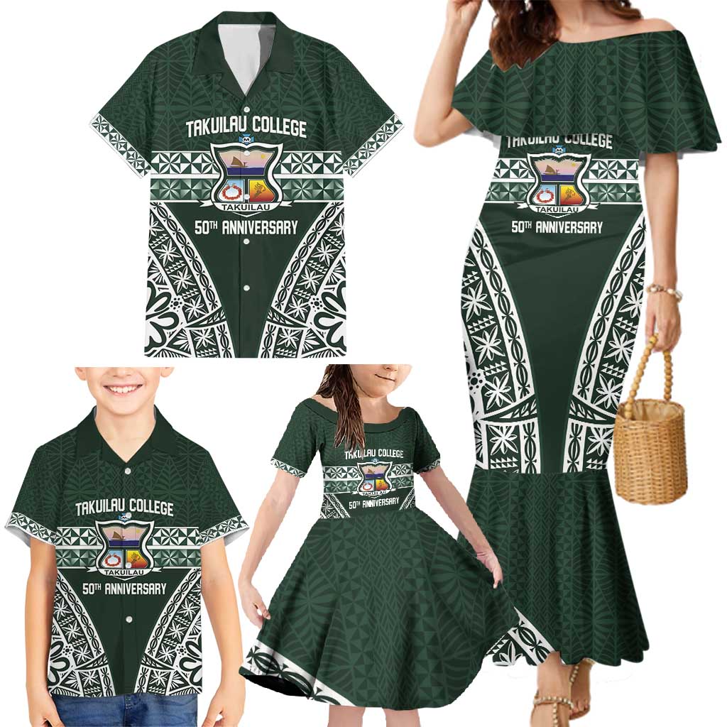 Personalised Tonga Takuilau College Family Matching Mermaid Dress and Hawaiian Shirt 50th Anniversary Ngatu Kupesi LT14 - Polynesian Pride