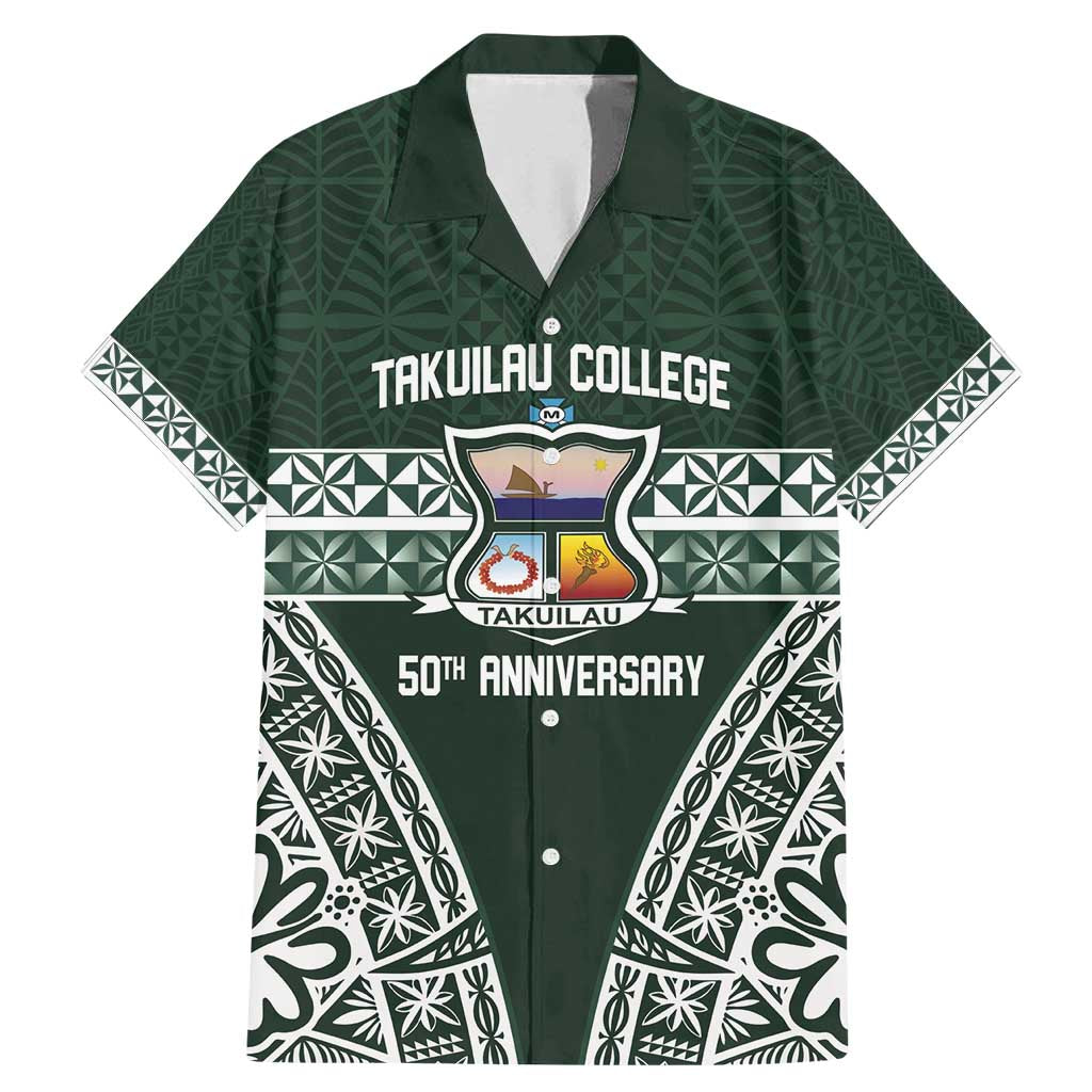 Personalised Tonga Takuilau College Family Matching Mermaid Dress and Hawaiian Shirt 50th Anniversary Ngatu Kupesi LT14 Dad's Shirt - Short Sleeve Green - Polynesian Pride