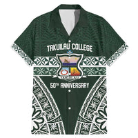 Personalised Tonga Takuilau College Family Matching Mermaid Dress and Hawaiian Shirt 50th Anniversary Ngatu Kupesi LT14 Dad's Shirt - Short Sleeve Green - Polynesian Pride