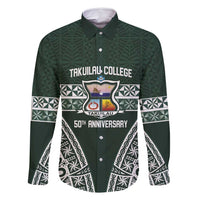 Personalised Tonga Takuilau College Family Matching Mermaid Dress and Hawaiian Shirt 50th Anniversary Ngatu Kupesi LT14 Dad's Shirt - Long Sleeve Green - Polynesian Pride