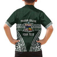 Personalised Tonga Takuilau College Family Matching Off The Shoulder Long Sleeve Dress and Hawaiian Shirt 50th Anniversary Ngatu Kupesi LT14 - Polynesian Pride