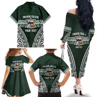 Personalised Tonga Takuilau College Family Matching Off The Shoulder Long Sleeve Dress and Hawaiian Shirt 50th Anniversary Ngatu Kupesi LT14 - Polynesian Pride