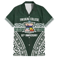 Personalised Tonga Takuilau College Family Matching Off The Shoulder Long Sleeve Dress and Hawaiian Shirt 50th Anniversary Ngatu Kupesi LT14 Dad's Shirt - Short Sleeve Green - Polynesian Pride