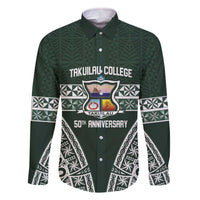 Personalised Tonga Takuilau College Family Matching Off The Shoulder Long Sleeve Dress and Hawaiian Shirt 50th Anniversary Ngatu Kupesi LT14 Dad's Shirt - Long Sleeve Green - Polynesian Pride