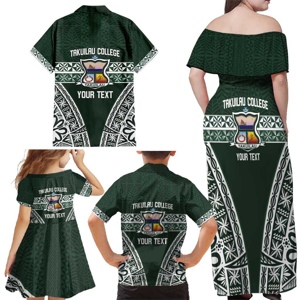 Personalised Tonga Takuilau College Family Matching Off Shoulder Maxi Dress and Hawaiian Shirt 50th Anniversary Ngatu Kupesi LT14 - Polynesian Pride