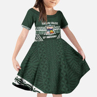 Personalised Tonga Takuilau College Family Matching Puletasi and Hawaiian Shirt 50th Anniversary Ngatu Kupesi LT14 Daughter's Dress Green - Polynesian Pride
