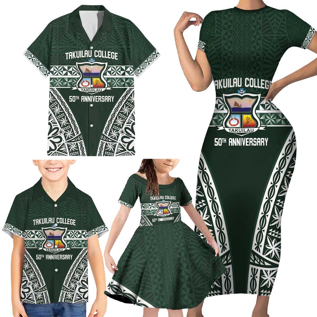 Personalised Tonga Takuilau College Family Matching Short Sleeve Bodycon Dress and Hawaiian Shirt 50th Anniversary Ngatu Kupesi LT14 - Polynesian Pride