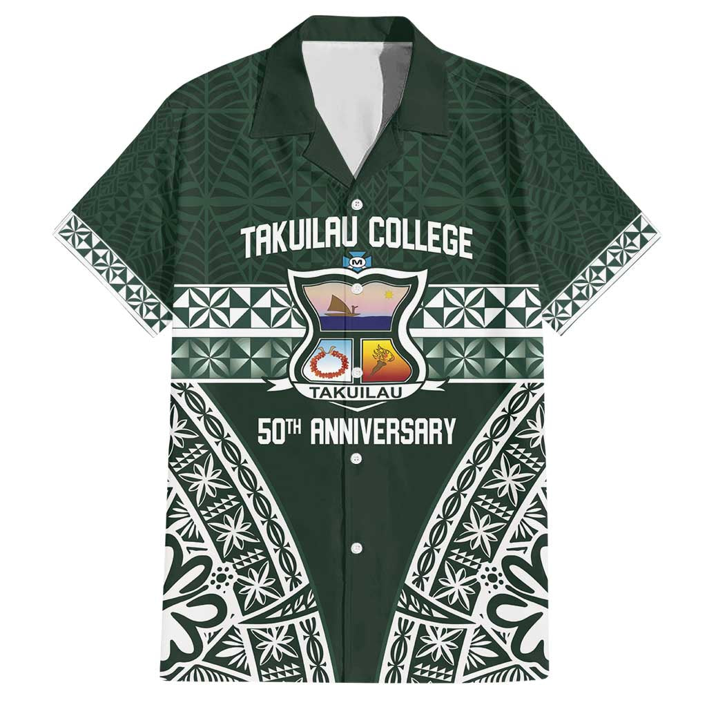 Personalised Tonga Takuilau College Family Matching Short Sleeve Bodycon Dress and Hawaiian Shirt 50th Anniversary Ngatu Kupesi LT14 Dad's Shirt - Short Sleeve Green - Polynesian Pride