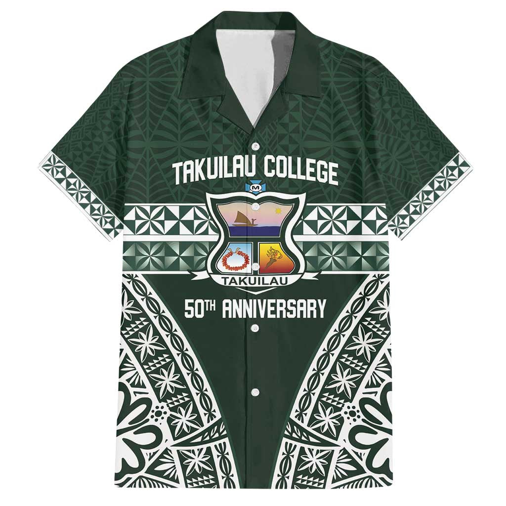 Personalised Tonga Takuilau College Family Matching Tank Maxi Dress and Hawaiian Shirt 50th Anniversary Ngatu Kupesi LT14 Dad's Shirt - Short Sleeve Green - Polynesian Pride