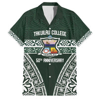 Personalised Tonga Takuilau College Family Matching Tank Maxi Dress and Hawaiian Shirt 50th Anniversary Ngatu Kupesi LT14 Dad's Shirt - Short Sleeve Green - Polynesian Pride