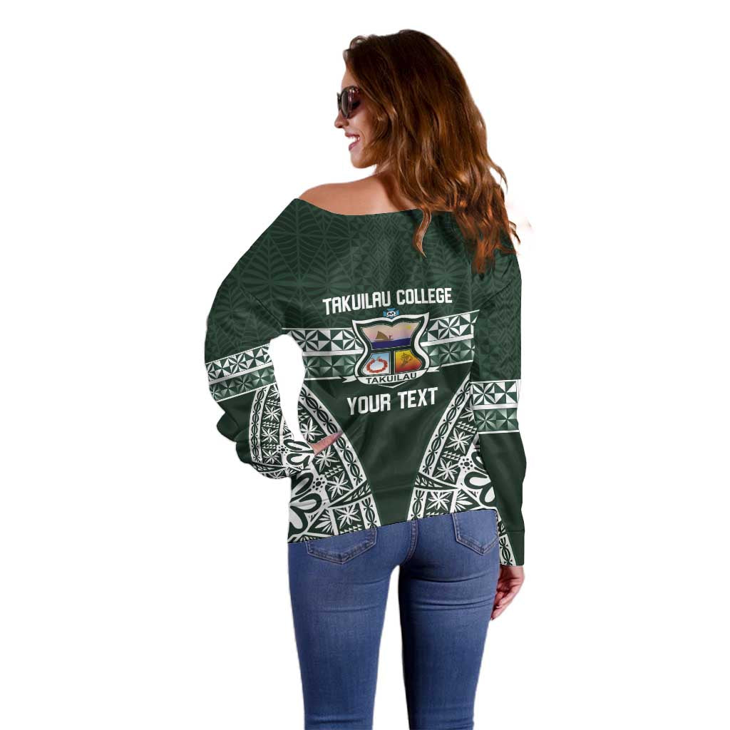 Personalised Tonga Takuilau College Off Shoulder Sweater 50th Anniversary Ngatu Kupesi - Polynesian Pride