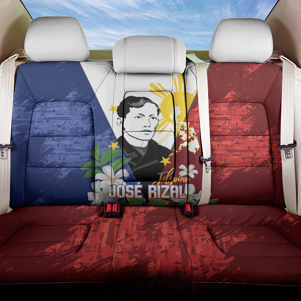 Philippines Rizal Day Back Car Seat Cover Filipino Sampaguita Grunge Style - Polynesian Pride