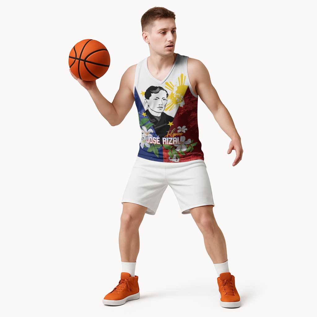 Philippines Rizal Day Basketball Jersey Filipino Sampaguita Grunge Style - Polynesian Pride