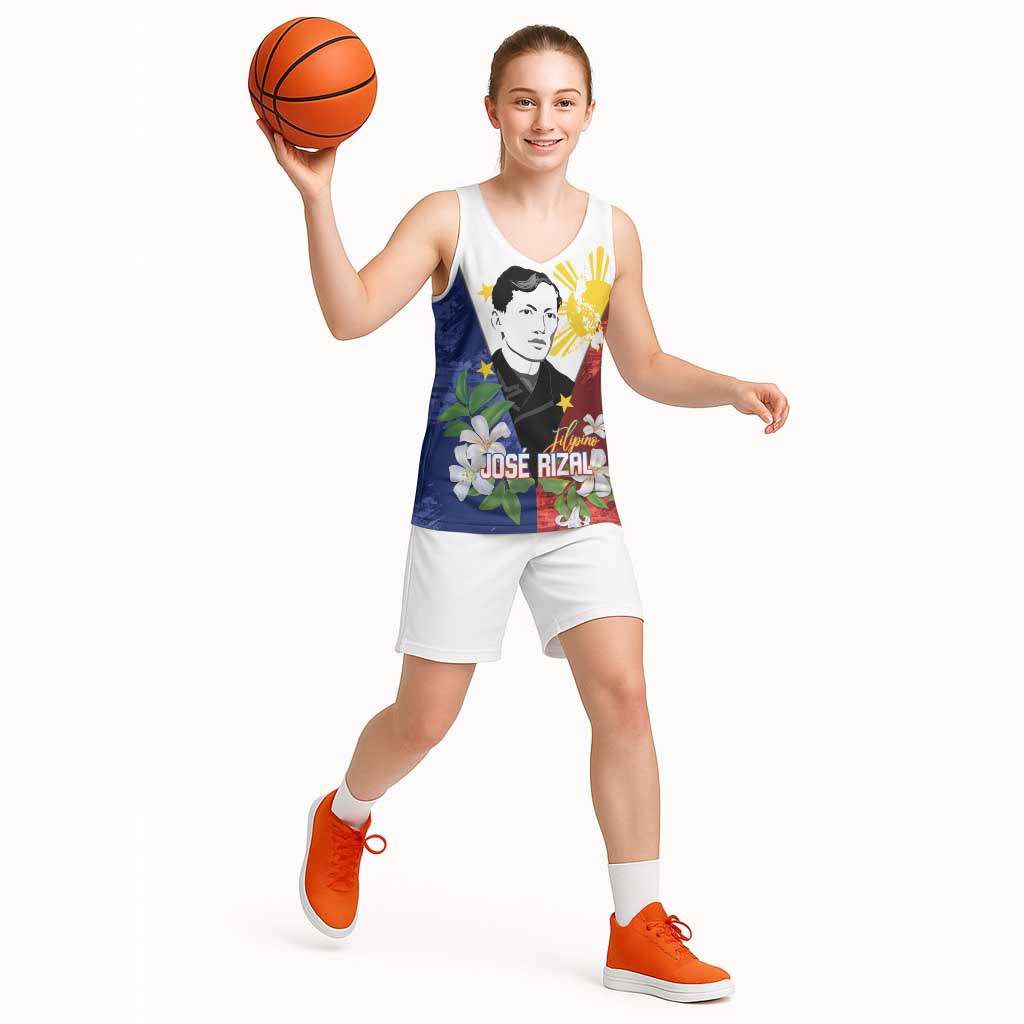 Philippines Rizal Day Basketball Jersey Filipino Sampaguita Grunge Style - Polynesian Pride