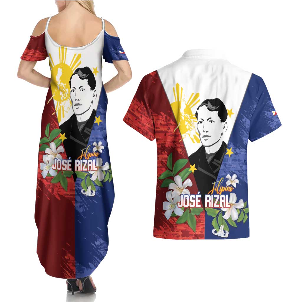 Philippines Rizal Day Couples Matching Summer Maxi Dress and Hawaiian Shirt Filipino Sampaguita Grunge Style - Polynesian Pride