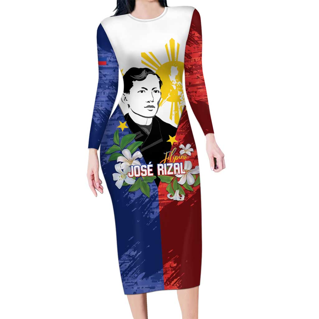 Philippines Rizal Day Family Matching Long Sleeve Bodycon Dress and Hawaiian Shirt Filipino Sampaguita Grunge Style LT14 Mom's Dress Blue - Polynesian Pride