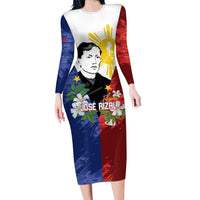 Philippines Rizal Day Family Matching Long Sleeve Bodycon Dress and Hawaiian Shirt Filipino Sampaguita Grunge Style LT14 Mom's Dress Blue - Polynesian Pride