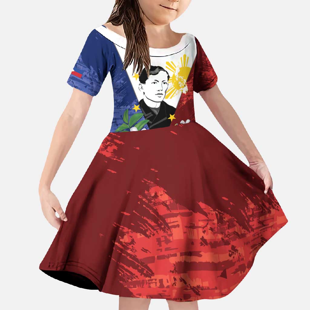 Philippines Rizal Day Family Matching Mermaid Dress and Hawaiian Shirt Filipino Sampaguita Grunge Style LT14 Daughter's Dress Blue - Polynesian Pride