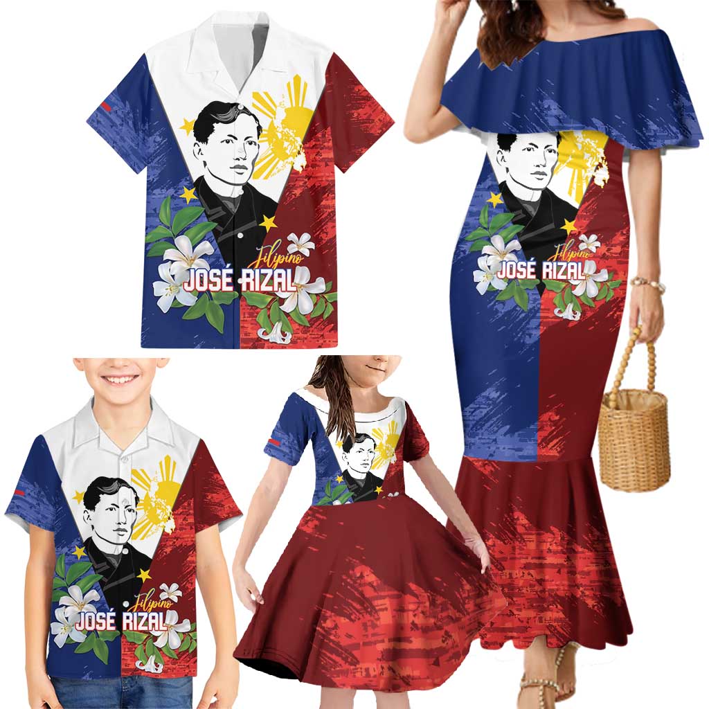 Philippines Rizal Day Family Matching Mermaid Dress and Hawaiian Shirt Filipino Sampaguita Grunge Style LT14 - Polynesian Pride