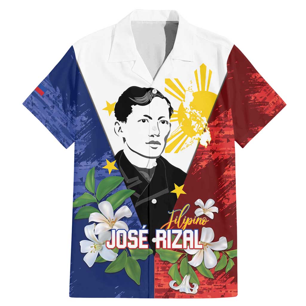 Philippines Rizal Day Family Matching Mermaid Dress and Hawaiian Shirt Filipino Sampaguita Grunge Style LT14 Dad's Shirt - Short Sleeve Blue - Polynesian Pride