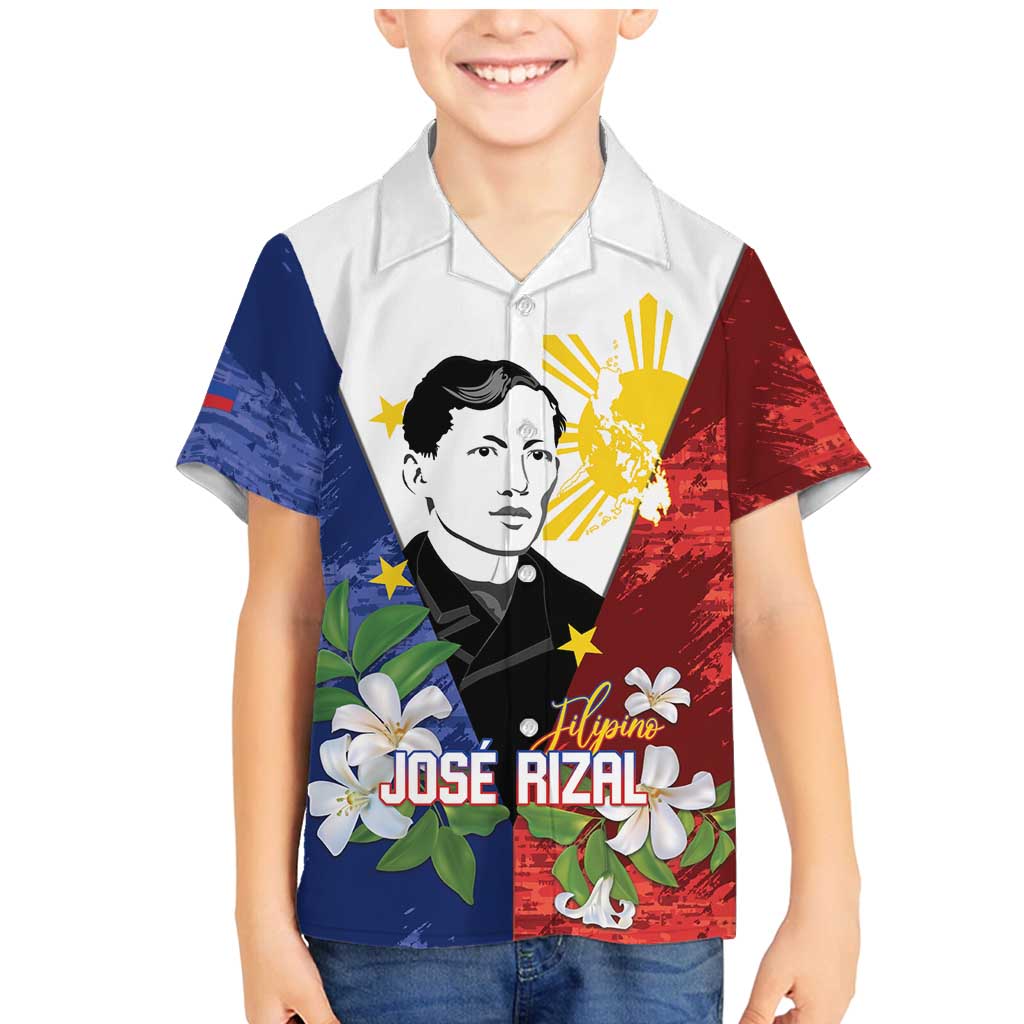 Philippines Rizal Day Family Matching Mermaid Dress and Hawaiian Shirt Filipino Sampaguita Grunge Style LT14 Son's Shirt Blue - Polynesian Pride