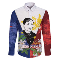 Philippines Rizal Day Family Matching Off The Shoulder Long Sleeve Dress and Hawaiian Shirt Filipino Sampaguita Grunge Style LT14 Dad's Shirt - Long Sleeve Blue - Polynesian Pride