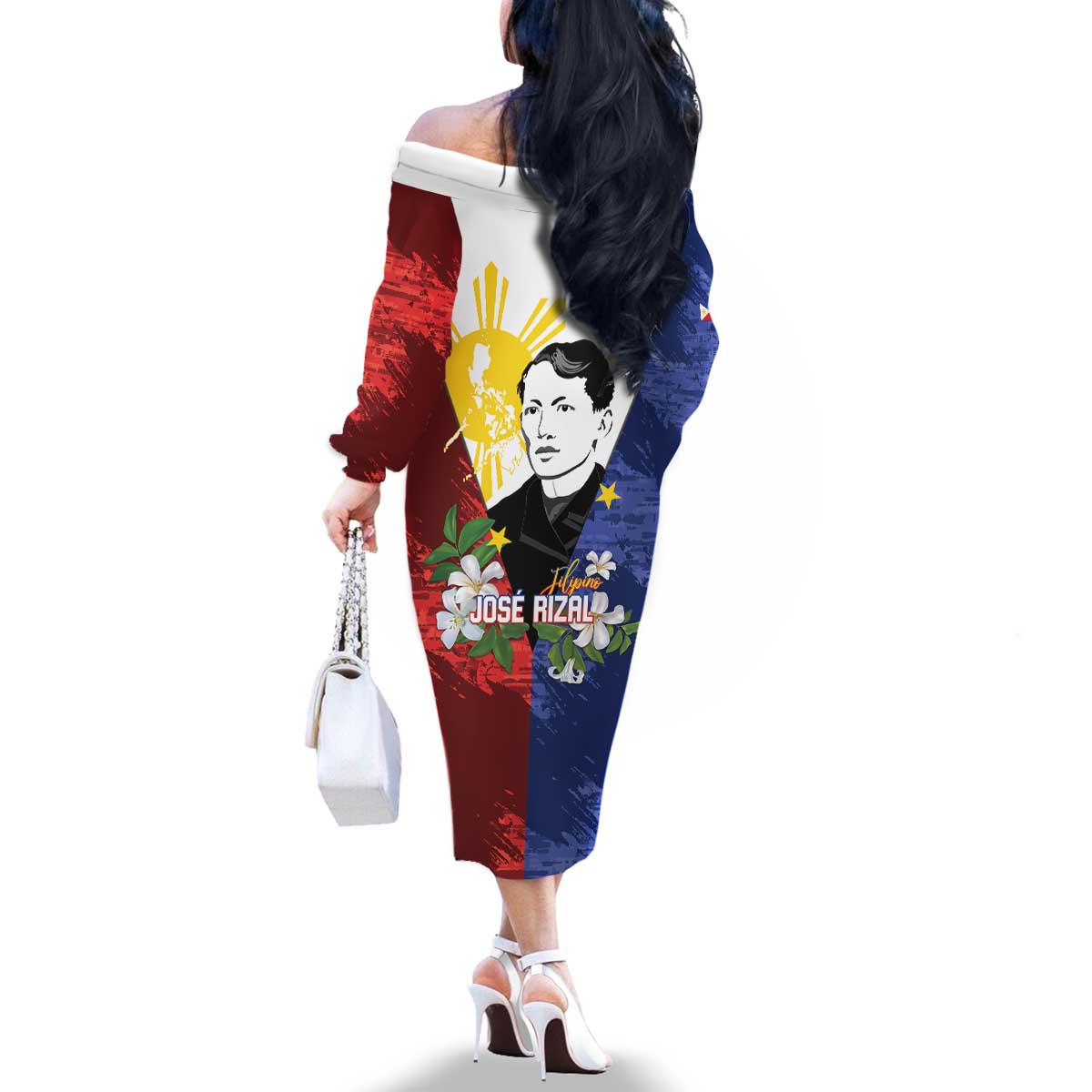 Philippines Rizal Day Family Matching Off The Shoulder Long Sleeve Dress and Hawaiian Shirt Filipino Sampaguita Grunge Style LT14 - Polynesian Pride