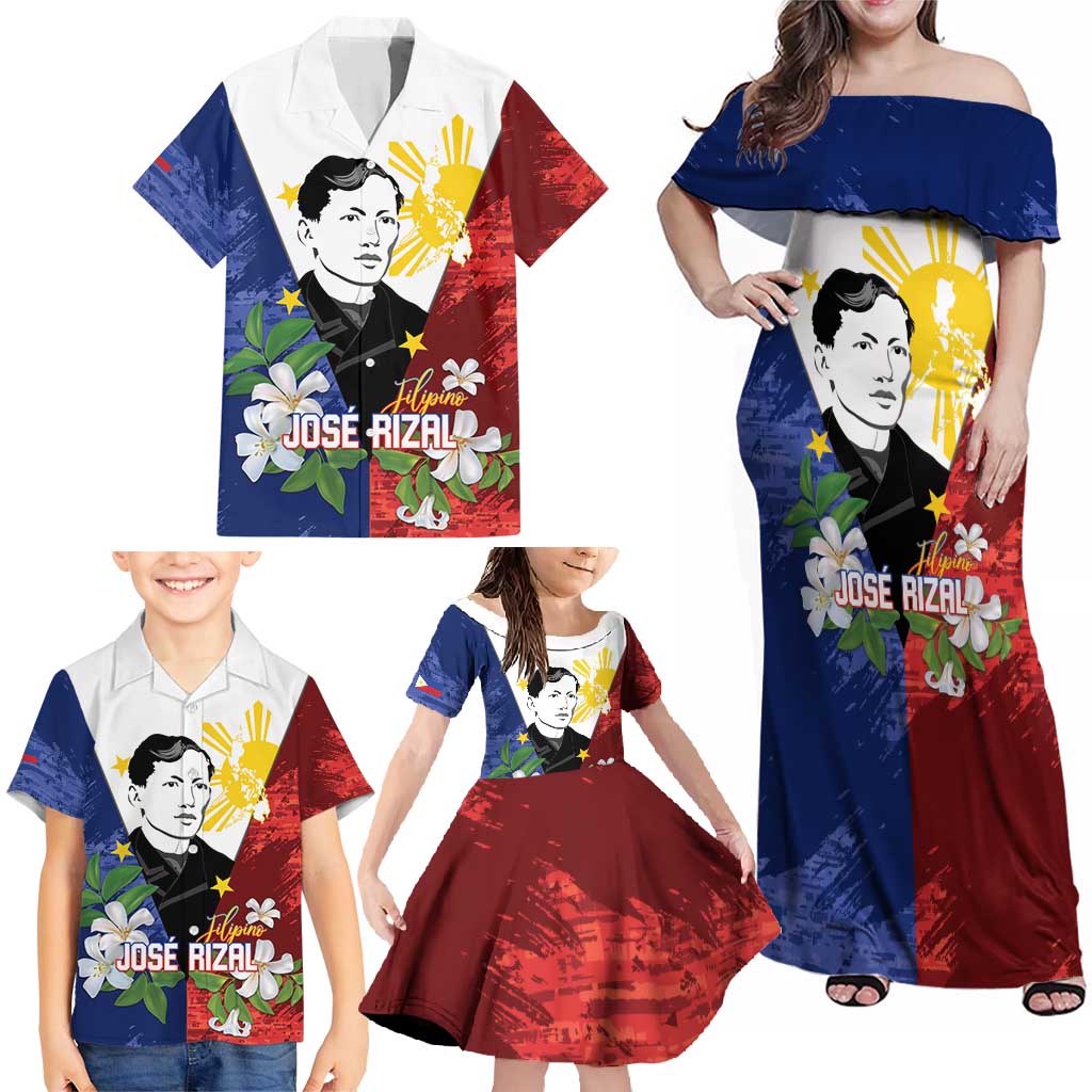 Philippines Rizal Day Family Matching Off Shoulder Maxi Dress and Hawaiian Shirt Filipino Sampaguita Grunge Style LT14 - Polynesian Pride