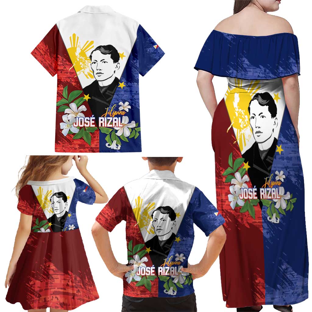 Philippines Rizal Day Family Matching Off Shoulder Maxi Dress and Hawaiian Shirt Filipino Sampaguita Grunge Style LT14 - Polynesian Pride