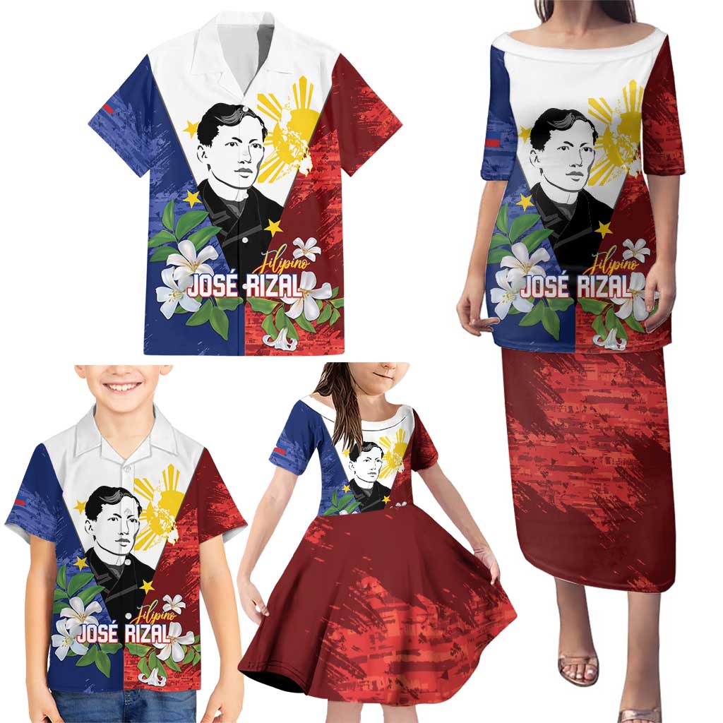 Philippines Rizal Day Family Matching Puletasi and Hawaiian Shirt Filipino Sampaguita Grunge Style LT14 - Polynesian Pride