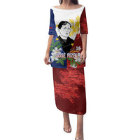 Philippines Rizal Day Family Matching Puletasi and Hawaiian Shirt Filipino Sampaguita Grunge Style LT14 Mom's Dress Blue - Polynesian Pride