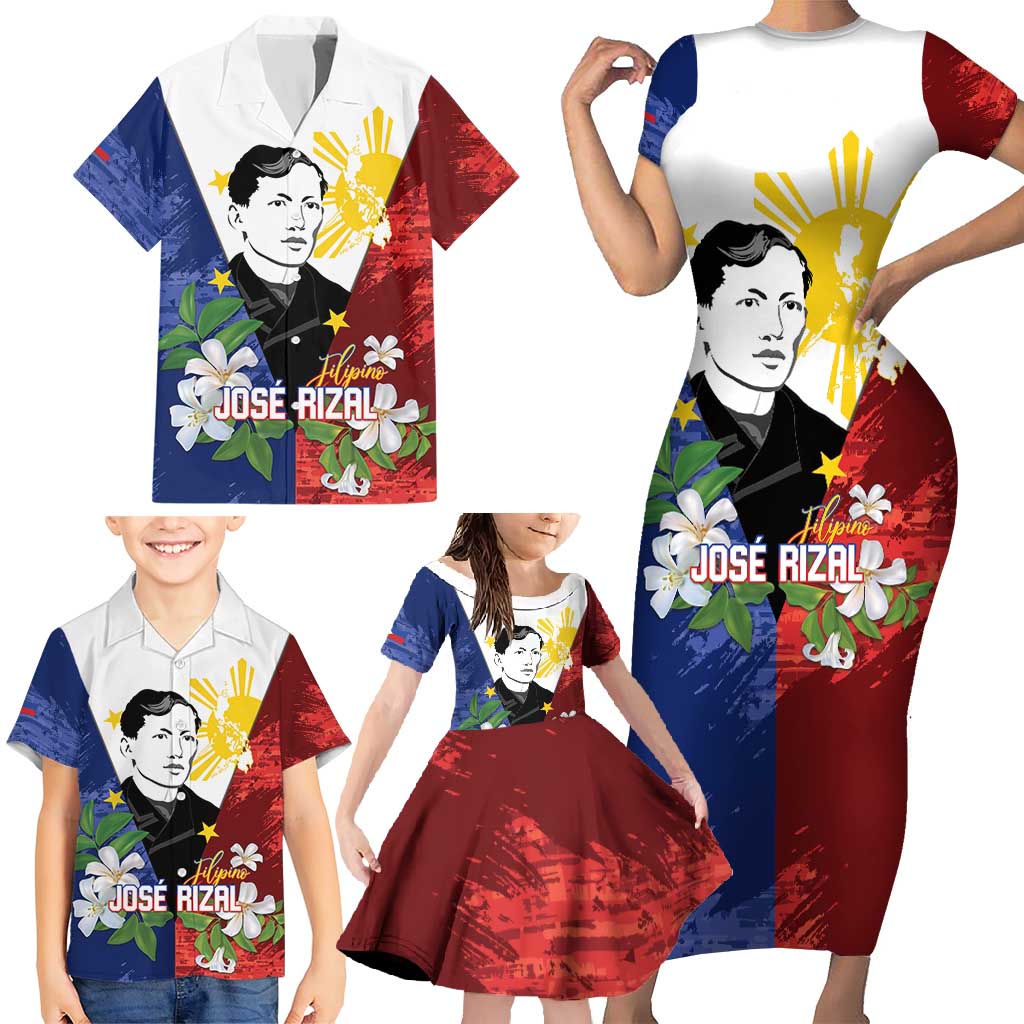 Philippines Rizal Day Family Matching Short Sleeve Bodycon Dress and Hawaiian Shirt Filipino Sampaguita Grunge Style LT14 - Polynesian Pride