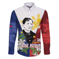 Philippines Rizal Day Family Matching Short Sleeve Bodycon Dress and Hawaiian Shirt Filipino Sampaguita Grunge Style LT14 Dad's Shirt - Long Sleeve Blue - Polynesian Pride