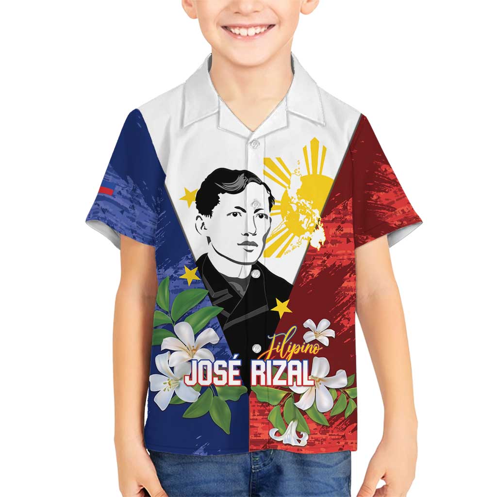 Philippines Rizal Day Family Matching Summer Maxi Dress and Hawaiian Shirt Filipino Sampaguita Grunge Style LT14 Son's Shirt Blue - Polynesian Pride