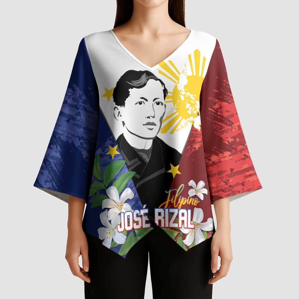 Philippines Rizal Day Kimono Sleeve Blouse Filipino Sampaguita Grunge Style LT14 - Polynesian Pride
