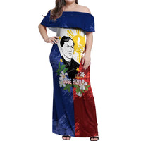 Philippines Rizal Day Off Shoulder Maxi Dress Filipino Sampaguita Grunge Style LT14 Women Blue - Polynesian Pride