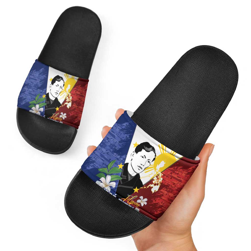 Philippines Rizal Day Slide Sandals Filipino Sampaguita Grunge Style - Polynesian Pride