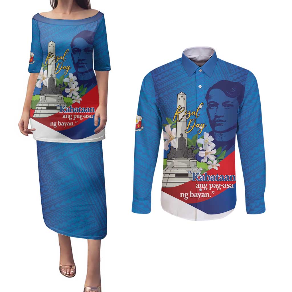 Philippines Rizal Day Couples Matching Puletasi and Long Sleeve Button Shirt Filipino Motto Stella Polynesian Pattern - Polynesian Pride