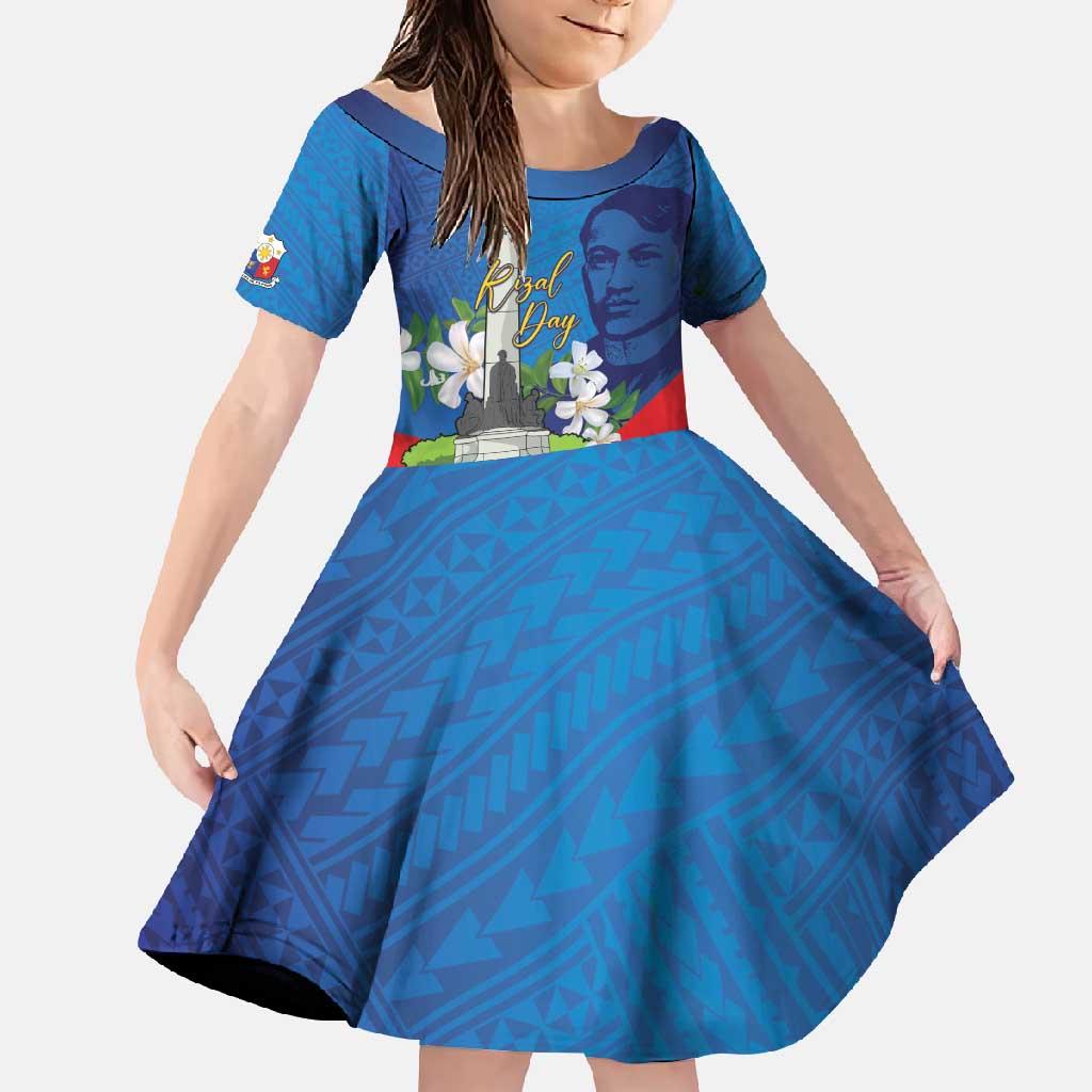 Philippines Rizal Day Family Matching Mermaid Dress and Hawaiian Shirt Filipino Motto Stella Polynesian Pattern LT14 Daughter's Dress Blue - Polynesian Pride